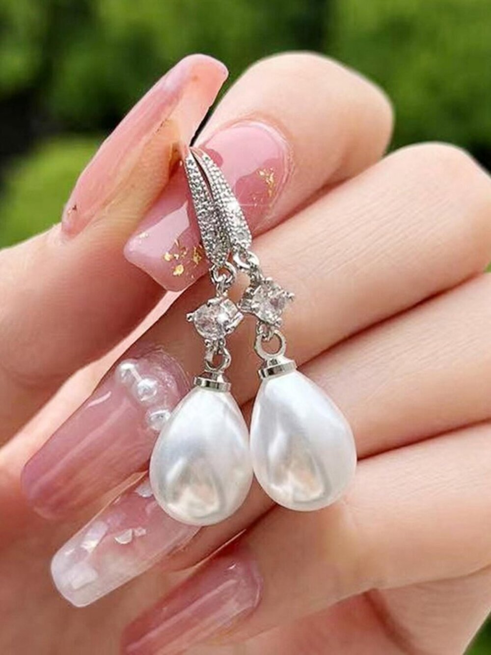 Silver Elegant Women's -Faux Pearl Teardrop Earrings - Picture 3 of 4